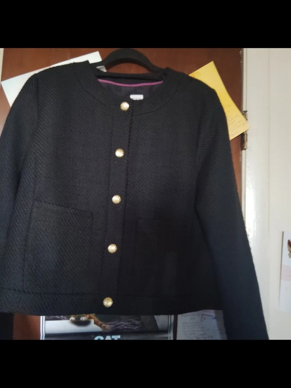 J.CREW Black Tweed Button Front Jacket Blazer - Small